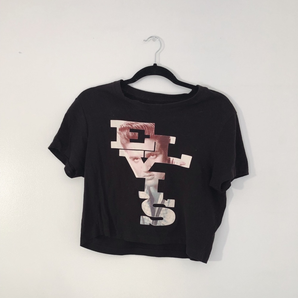 Black Elvis photo name crop top